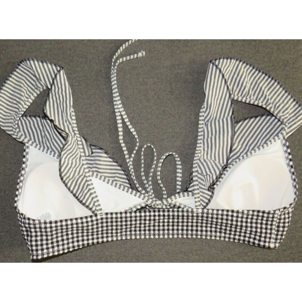 American Eagle Aerie Black Striped Gingham Ruffled Bikini Swimsuit Set Size M - Picture 6 of 11